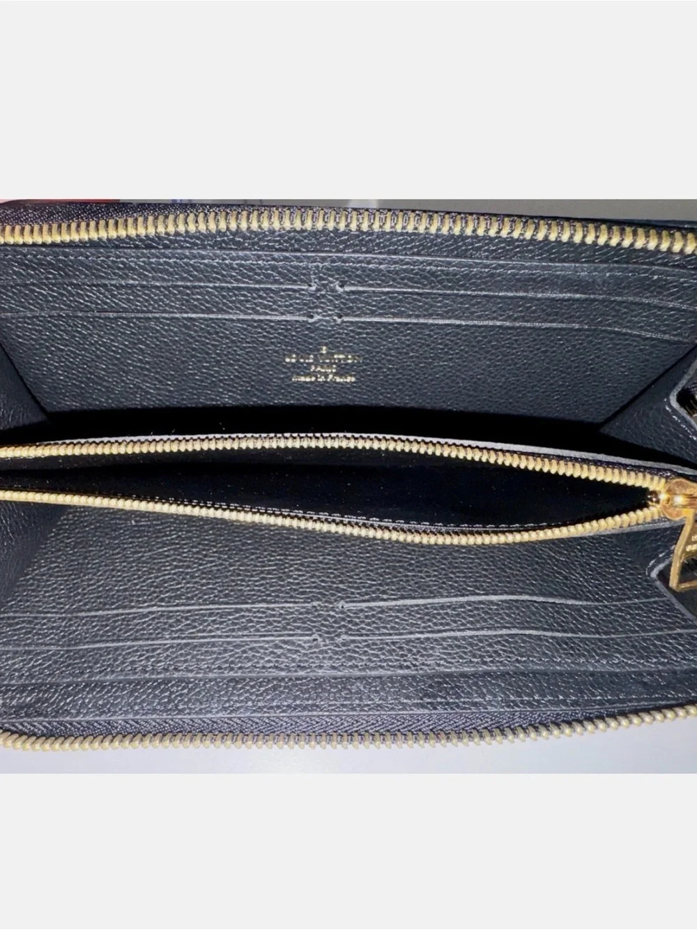 Louis Vuitton Bicolor Clemence Portefeuille Empriente Leather Black Long Wallet